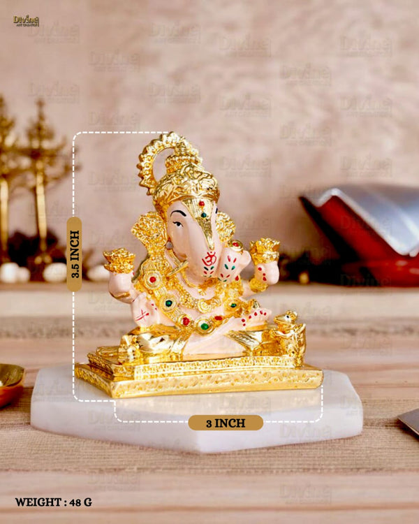Dagdusheth Halwai Ganpati Murti – Gold Plated Lord Ganesha Idol (3.5 Inch)