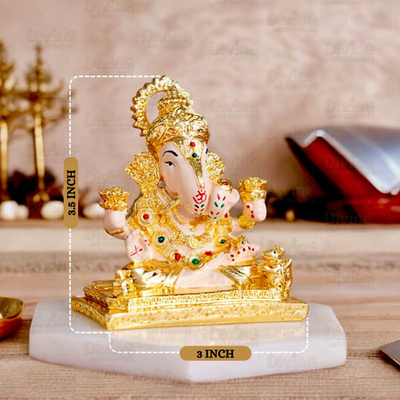 Dagdusheth Halwai Ganpati Murti – Gold Plated Lord Ganesha Idol (3.5 Inch)