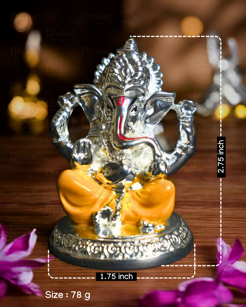 Silver and Yellow Plated Ganpati - Lord Ganesha Murti for Home & Gifting - Divine Art Creation