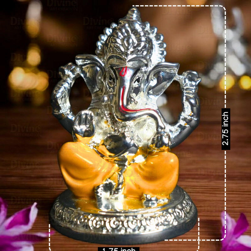 Silver and Yellow Plated Ganpati - Lord Ganesha Murti for Home & Gifting - Divine Art Creation